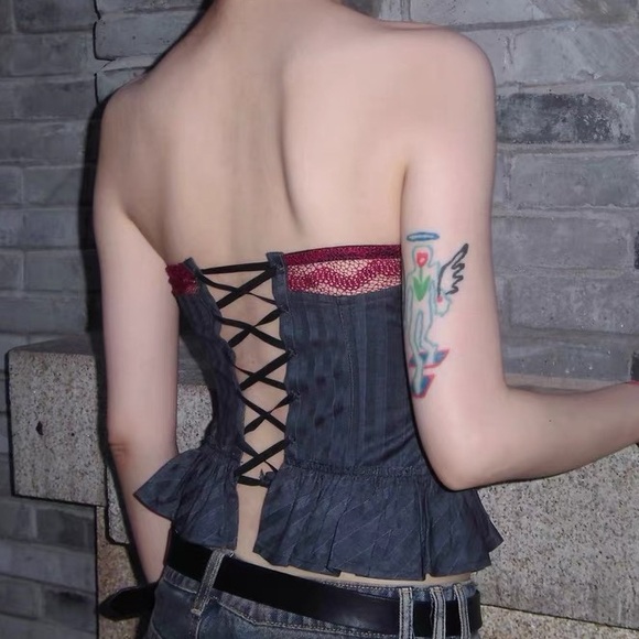 Lace Patchwork Striped Tube Top - Picture 4 of 4